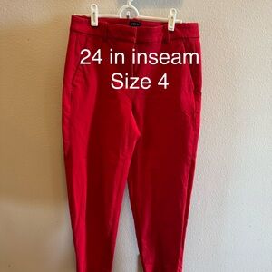J. Crew Factory Kallie Red Ankle Pants size 4